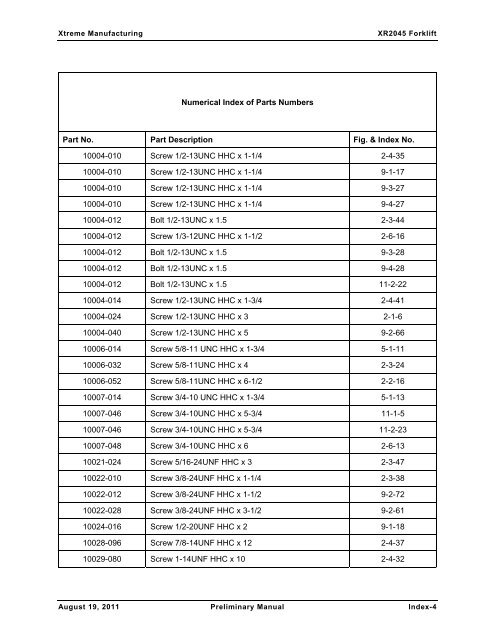 XR2050 Parts Manual - Xtreme Manufacturing