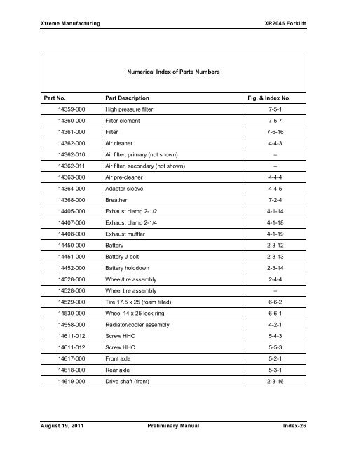 XR2050 Parts Manual - Xtreme Manufacturing