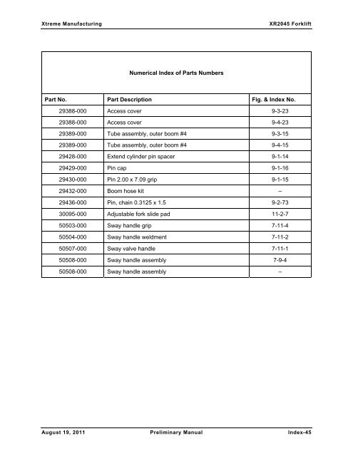 XR2050 Parts Manual - Xtreme Manufacturing