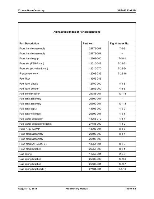 XR2050 Parts Manual - Xtreme Manufacturing