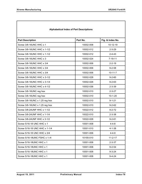 XR2050 Parts Manual - Xtreme Manufacturing