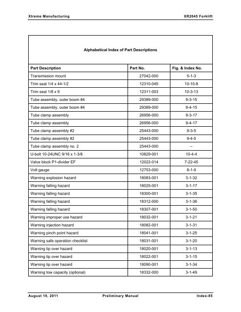 XR2050 Parts Manual - Xtreme Manufacturing