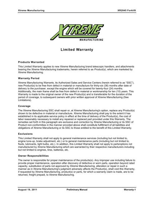 XR2050 Parts Manual - Xtreme Manufacturing