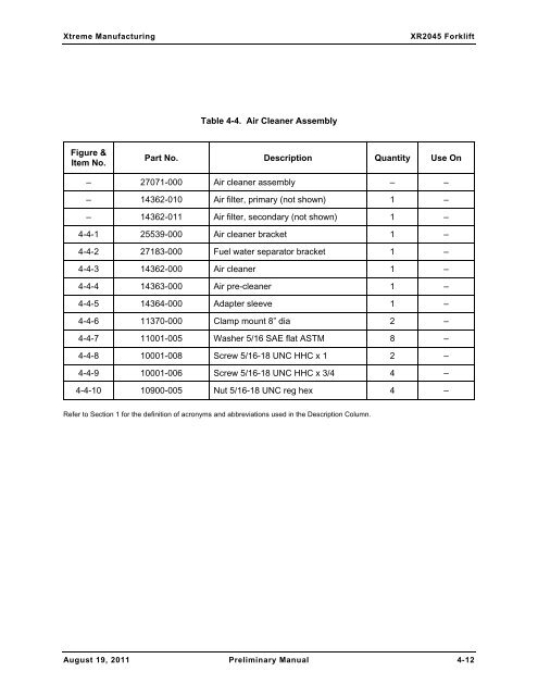 XR2050 Parts Manual - Xtreme Manufacturing