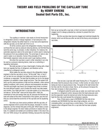 THEORY AND FIELD PROBLEMS OF THE CAPILLARY ... - Supco