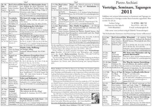 Vorträge, Seminare, Tagungen 2011 - Archiati Verlag