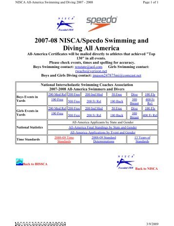 2007-08 NISCA/Speedo Swimming and Diving All America