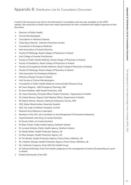 The Management of Viral Haemorrhagic Fevers in Ireland - Health ...