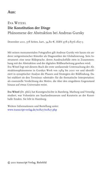 Eva Witzel Die Konstitution der Dinge ... - transcript Verlag