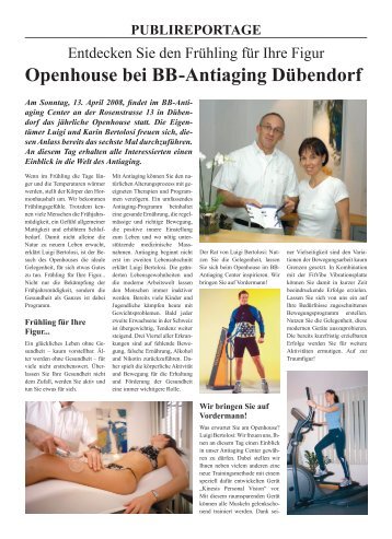 Openhouse bei BB -Antiaging Dübendorf