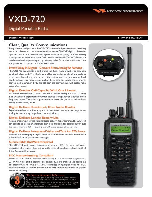 VXD-720 Digital Portable Radio Specification Sheet - Buy Two Way ...