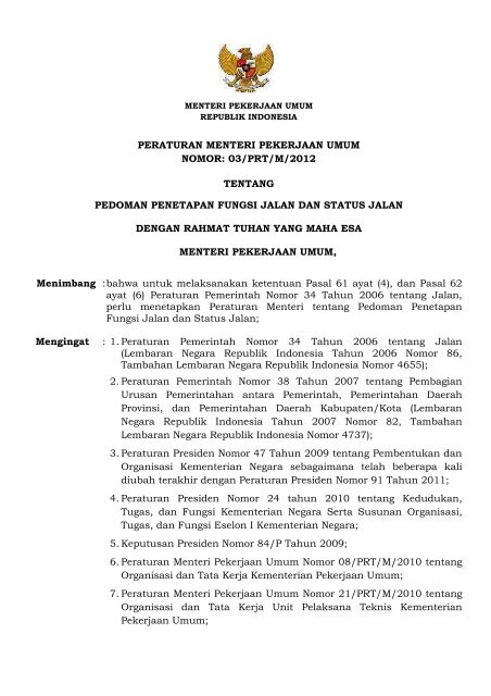 03/PRT/M/2012 - Departemen Pekerjaan Umum