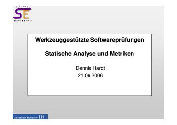 Werkzeuggestützte Softwareprüfungen Statische Analyse und ...