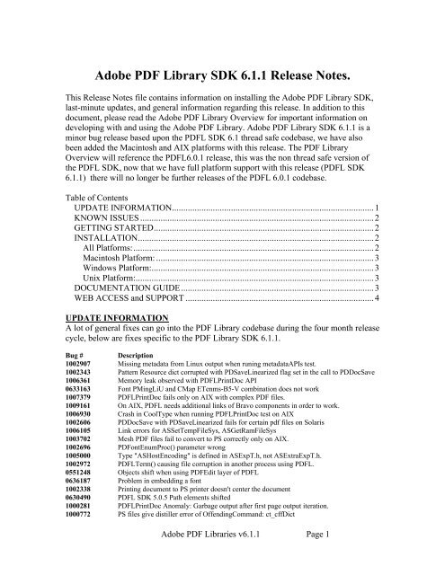 Adobe PDF Library SDK 6.1.1 Release Notes. - Datalogics
