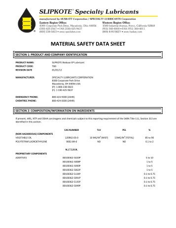 View MSDS Sheet - specialty lubricants corp.