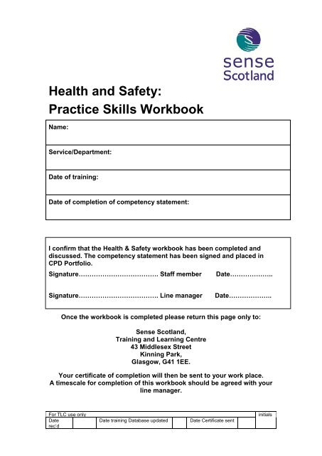 Health and safety - Sense Scotland