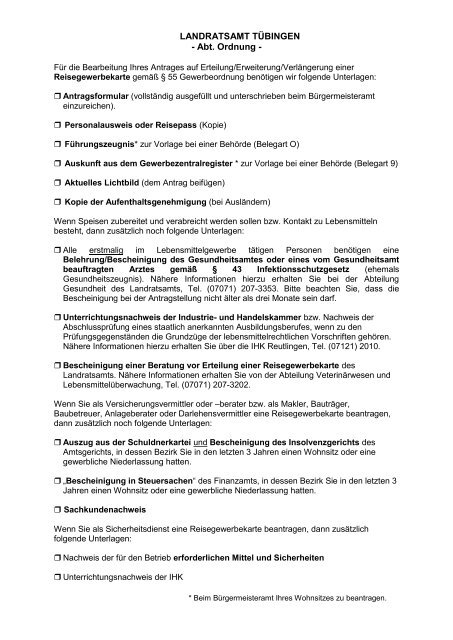 Merkblatt zur Erteilung einer Reisegewerbekarte - im Landkreis ...