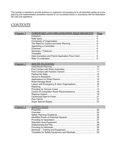 Rally Organiser's Handbook - MotorSport New Zealand