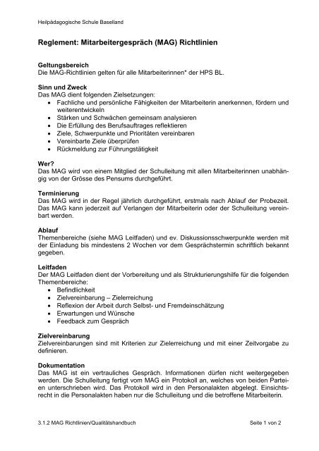 Reglement Mitarbeitergespra Ch Mag Richtlinien Hps Bl Ch
