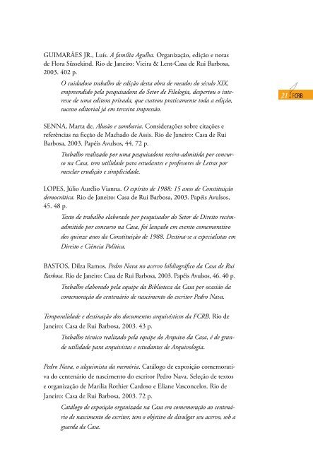 Relatório de Gestão da Fundação Casa de Rui Barbosa - 2003
