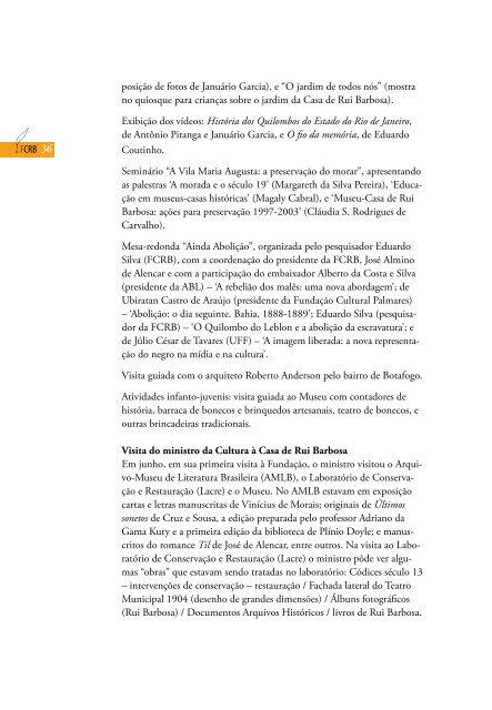 Relatório de Gestão da Fundação Casa de Rui Barbosa - 2003