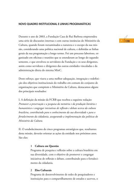 Relatório de Gestão da Fundação Casa de Rui Barbosa - 2003