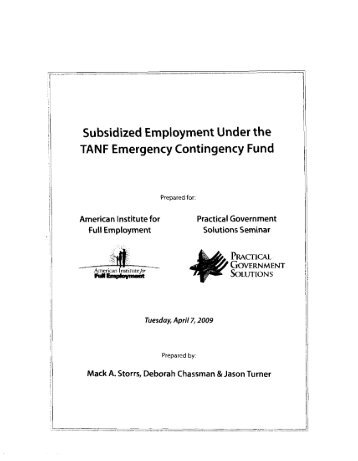 Subsidized Employment Under the TANF Emergency Contingency ...