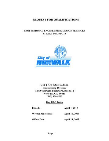 REQUEST FOR PROPOSALS - City of Norwalk