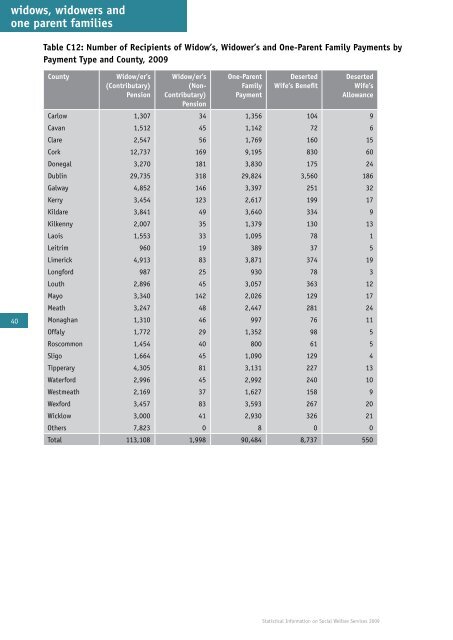 Statistical Information on Social Welfare Services 2009 - Welfare.ie