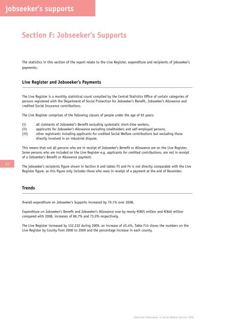 Statistical Information on Social Welfare Services 2009 - Welfare.ie