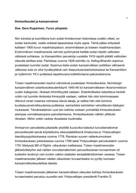 Ihmisoikeudet ja kansanvainot Dos. Eero Kuparinen, Turun ... - Edu.fi