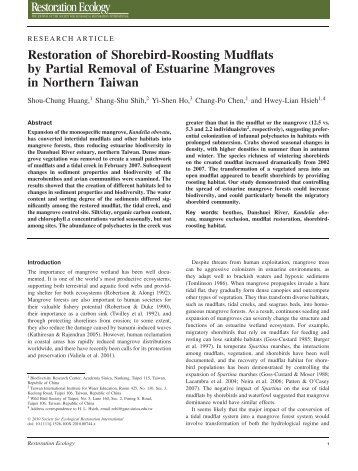 2010 Huang et al. Restoration of Shorebird- Mudflats by Mangrove ...