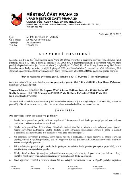 Magistrát města Brna - Horní Počernice