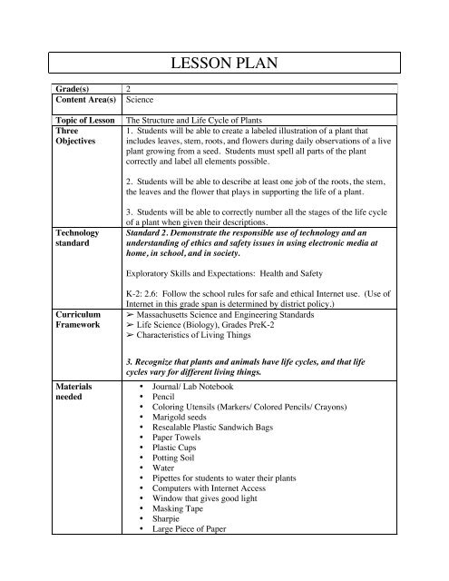 Lesson Plan for The Life Cycle of Plants - ED101