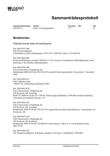 Miljö- och byggnämndens protokoll 20090825.pdf - Gnosjö kommun