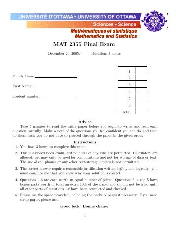 MAT 2355 Final Exam - UniversitÃ© d'Ottawa