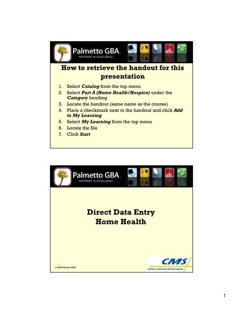 Home Health Direct Data Entry Oline Presentation - Palmetto GBA