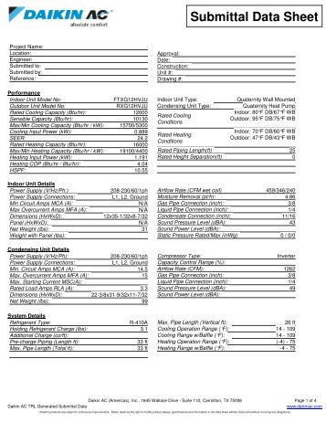 Submittal Data Sheet - Daikin AC