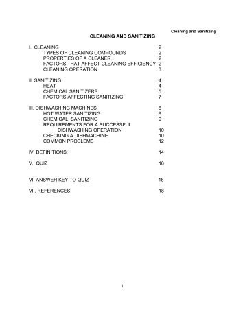 CLEANING AND SANITIZING I. CLEANING 2 TYPES OF CLEANING ...