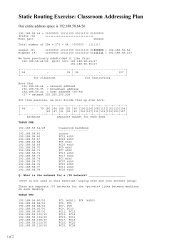 Static Routing Exercise: Classroom Addressing Plan