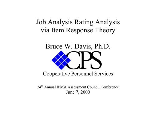 Job Analysis Rating Analysis via Item Response Theory - IPAC