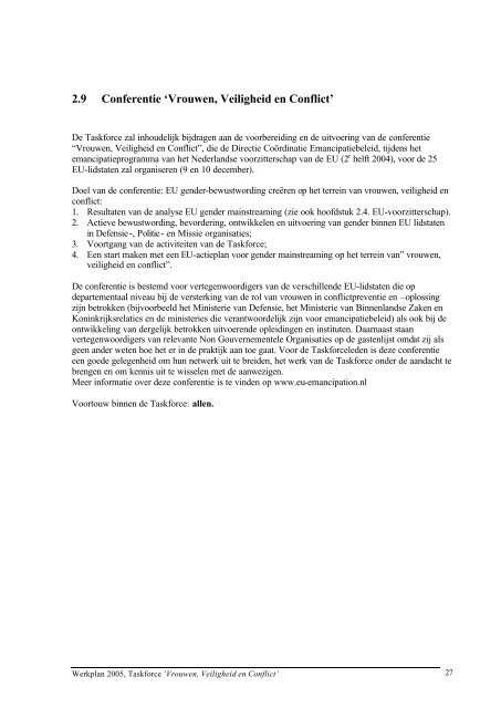 Werkplan 2005 Taskforce 'Vrouwen, Veiligheid en Conflict' Oktober ...