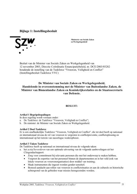 Werkplan 2005 Taskforce 'Vrouwen, Veiligheid en Conflict' Oktober ...