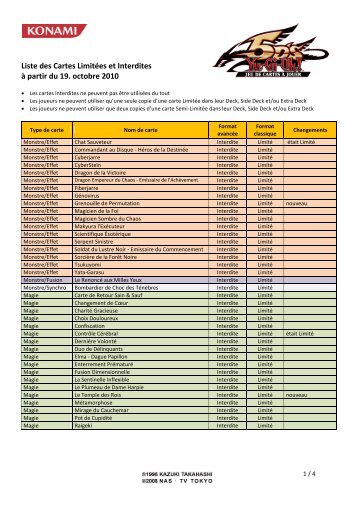 Liste des Cartes LimitÃƒÂ©es et Interdites ÃƒÂ  partir du 19 ... - Yu-Gi-Oh!