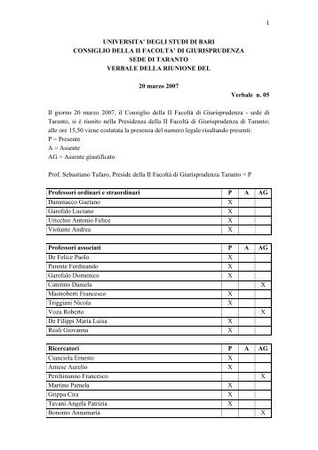 verbale n. 5 del 20 marzo 2007. pdf - Dipartimento di Giurisprudenza