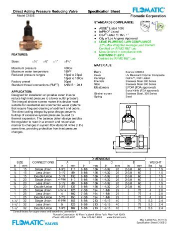 Direct Acting Pressure Reducing Valve Specification Sheet Flomatic ...