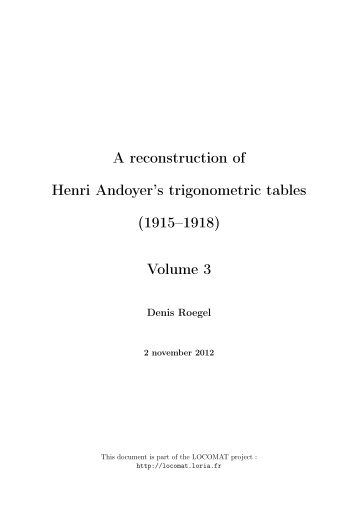 A reconstruction of Henri Andoyer's trigonometric tables (1915â1918 ...