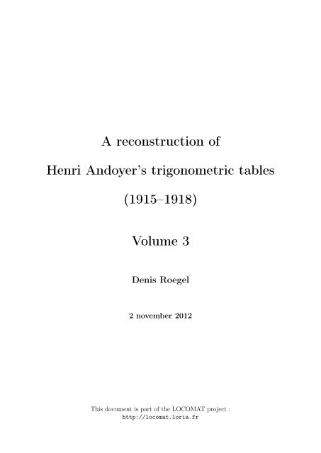 A reconstruction of Henri Andoyer's trigonometric tables (1915â1918 ...