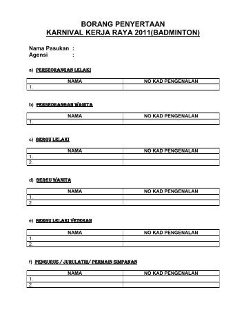 Borang penyertaan pertandingan badminton - Kementerian Kerja ...