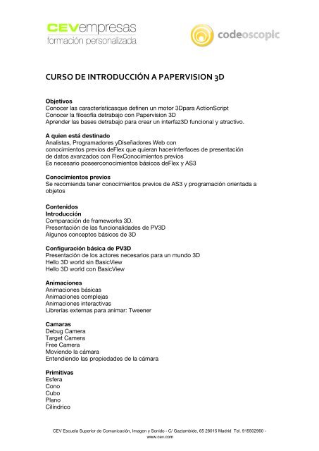 CURSO DE INTRODUCCIÓN A PAPERVISION 3D - cev empresas